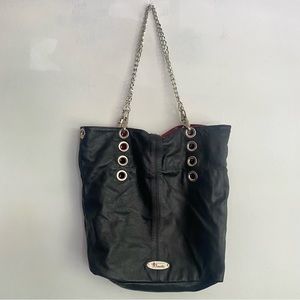Chouette Reversible‎ Convertible Black Leather Brocade Boho Hobo Tote Purse Bag